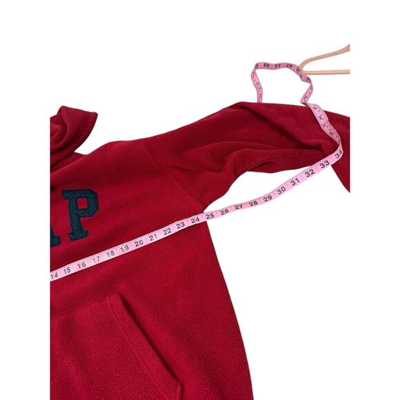 VTG Y2K Gap Hoodie Mens L Red Fleece Spellout Distressed 90s Fade Pile - Picture 5 of 6